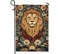 Drapeau de jardin lion majestueux, bannière florale marron chaud, bannière de décoration d'intérieur, drapeau de cour en tissu double face, décoration saisonnière de pelouse, 30,5 x 45,7 cm