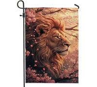 Drapeau de jardin lion majestueux, décoration de paysage animal marron chaud, bannière extérieure de printemps pour pelouse et maison, drapeau en tissu double face pour les amoureux de la nature, 30,5