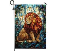 Drapeau de jardin lion majestueux, décoration extérieure colorée de style vitrail extérieur, accents saisonniers, décoration de pelouse double face, parfait pour une utilisation toute l'année, 30,5 x