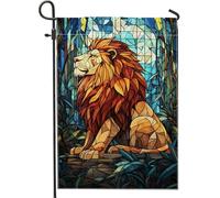 Drapeau de jardin lion majestueux, design vitrail orange, décoration extérieure d'automne, bannière de pelouse de style rustique, drapeau décoratif double face pour la maison et le jardin, décoration