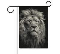 Drapeau de jardin lion noir et blanc en toile de jute double face 30,5 x 45,7 cm