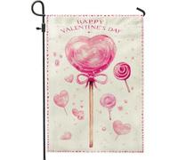 Drapeau de jardin Lollipop, Saint Valentin, cœur fantaisie, bonbons, Saint-Valentin, pêche, toile de jute double face, drapeaux décoratifs pour extérieur, porche, pelouse, terrasse, 30,5 x 45,7 cm