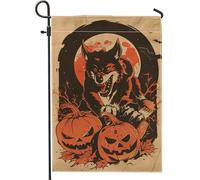 Drapeau de jardin loup-garou d'Halloween, décorations effrayantes noires et oranges, bannière de cour pleine lune d'automne, décoration extérieure double face en toile de jute pour les vacances, 30,5