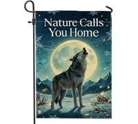 Drapeau de jardin loup, nature, hiver, lune, montagnes, hiver, bleu, double face, petit drapeau de jardin, cour, petit drapeau pour extérieur, terrasse, pelouse, porche, balcon, 30,5 x 45,7 cm