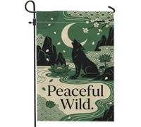 Drapeau de jardin loup, nature minimaliste lune nénuphar non vert double face en toile de jute décorative pour extérieur, pelouse, porche, terrasse, entrée, 30,5 x 45,7 cm