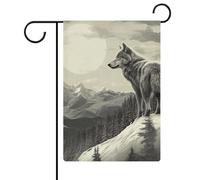 Drapeau de jardin loup solitaire Snow Mountain - 32,6 x 47,5 cm - Double face - Drapeaux de jardin d'été en lin - Décoration extérieure saisonnière - Drapeau d'extérieur pour ferme, vacances, fête des