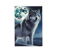 Drapeau de jardin loup sous la lune - 61 x 91 cm - Ne se décolore pas - Double face - Bannière d'extérieur pour cour, porche, pelouse