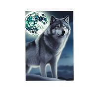 Drapeau de jardin loup sous la lune - 61 x 91 cm - Ne se décolore pas - Double face - Bannière d'extérieur pour cour, porche, pelouse