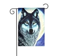 Drapeau de jardin loup sous la lune Impressions Drapeaux décoratifs principalement pour patios, jardins, pots de fleurs, terrasse, balcon. 30,5 x 45,7 cm