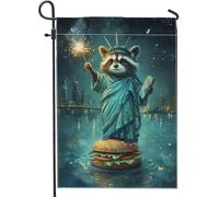 Drapeau de jardin ludique en forme de raton laveur, bannière décorative bleue nocturne, drapeau double face insolite pour fête amusante en plein air, décoration de pelouse, 30,5 x 45,7 cm