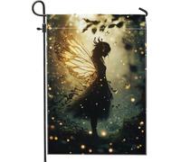 Drapeau de jardin lumineux féérique - Ailes dorées - Bannière de décoration extérieure double face pour printemps, été, vacances, pelouse, fête - 30,5 x 45,7 cm