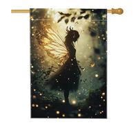 Drapeau de jardin lumineux féérique - Ailes dorées - Bannière de décoration extérieure double face pour le printemps, l'été, les vacances, la pelouse, la fête - 71 x 101 cm