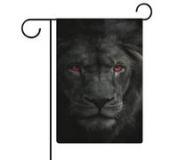 Drapeau de jardin lumineux Lion noir aux yeux rouges en toile de jute double face 30,5 x 45,7 cm