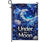 Drapeau de jardin lune, papillon mystique nocturne, fleur bleu nuit, double face, petit drapeau de jardin, cour, pour extérieur, terrasse, pelouse, porche, balcon, 30,5 x 45,7 cm
