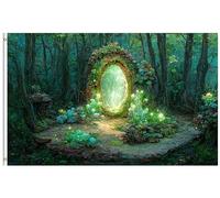 Drapeau De Jardin Magic Portal In Mystic Fairy Tale Flowers Landscape Drapeaus Décoratif Antifouling Garden Flag Couleur Vive Drapeau De Bienvenue Pour Pavillon Patio Pelouse 152X90CM