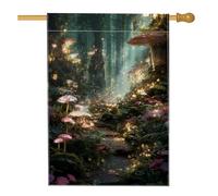 Drapeau de jardin magique de la forêt, champignon de pêche, bannière de jardin, bannière de jardin, bannière double face en toile de jute, décoration saisonnière de pelouse, 71 x 101,6 cm