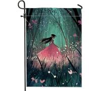 Drapeau de jardin magique de la forêt, robe de pêche, décoration extérieure, bannière de pelouse double face, style enchanté, 30,5 x 45,7 cm