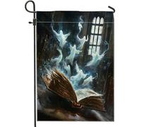 Drapeau de jardin magique de sorcière d'Halloween 30,5 x 45,7 cm double face pour l'extérieur, horreur effrayant fantôme spectre en toile standard, drapeaux d'extérieur effrayants effrayants pour cour