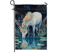 Drapeau de jardin magique en forme de cheval magique, bannière florale blanche pour décoration d'intérieur, drapeau double face en toile de jute pour décoration de pelouse extérieure printemps été