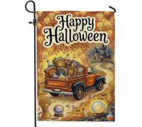 Drapeau de jardin magique pour Halloween avec camion et livre de sorts 30,5 | Livres de sorts magiques, drapeau de cour, bougies flottantes, boules de cristal, manoir hanté, bouteilles de potion