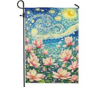 Drapeau de jardin magnolia, tourbillons floraux impressionnistes, étoiles printanières bleues en toile de jute double face pour extérieur, terrasse, pelouse, porche, entrée, camping, 30,5 x 45,7 cm