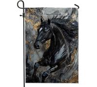 Drapeau de jardin majestueux cheval noir, élégant étalon sombre décoration pour espaces extérieurs, bannière double face pour la maison, décoration de cour sur le thème des animaux, 30,5 x 45,7 cm