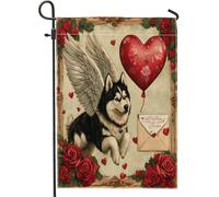 Drapeau de jardin Malamute de l'Alaska pour la Saint-Valentin - 30,5 x 45,7 cm - Double face pour l'extérieur - Motif chiot vintage - Drapeau de maison en toile standard - Drapeau rétro pour amant