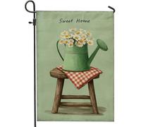 Drapeau de jardin marguerite printanière, arrosoir vert, bannière extérieure pour décoration d'intérieur, bannière double face en toile de jute pour décoration d'été, 30,5 x 45,7 cm