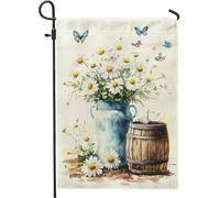 Drapeau de jardin marguerite printemps été, papillons floraux blancs et jaunes, décoration d'intérieur, drapeaux de cour, décoration extérieure double face pour fête sur la pelouse, 30,5 x 45,7 cm
