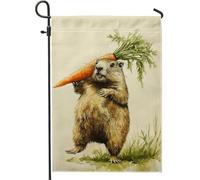 Drapeau de jardin marmotte - Crête marron fantaisie avec carotte - Décoration de pelouse extérieure - Double face - Respectueux de l'environnement - 30,5 x 45,7 cm