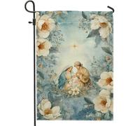 Drapeau de jardin Mary Garden - Joseph religieux - Bleu - Double face - En toile de jute - Décoration pour extérieur, pelouse, porche, terrasse, entrée - 30,5 x 45,7 cm