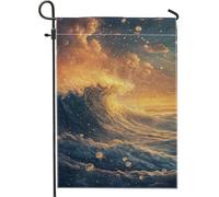 Drapeau de jardin méduse vague de l'océan, bannière décorative de pelouse bleue coucher de soleil, décoration d'intérieur extérieure double face, décoration de fête saisonnière 30,5 x 45,7 cm