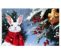Drapeau De Jardin Merry Christmas Bunny With Red Scarf Drapeaus Décoratif Amusante Drapeau De Bienvenue Premium Garden Flag Pour Patio Pavillon Cour 152X90CM