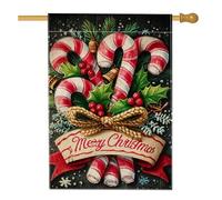 Drapeau de jardin « Merry Christmas », cannes de bonbon rouges et houx, décoration extérieure, bannière de vacances double face en toile de jute pour décoration de pelouse, 71 x 101,6 cm