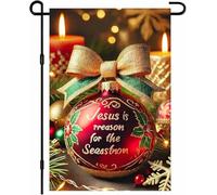 Drapeau de jardin « Merry Christmas » double face Jésus est la raison de la saison - Ornement avec nœud doré - Petit drapeau de cour H