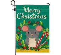 Drapeau de jardin « Merry Christmas Mouse », bannière verte de décoration de vacances, drapeau de jardin double face en toile de jute pour décoration de pelouse extérieure 30,5 x 45,7 cm