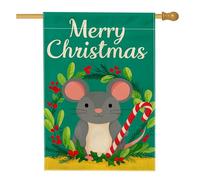 Drapeau de jardin « Merry Christmas Mouse », bannière verte de décoration de vacances, drapeau de jardin double face en toile de jute pour décoration de pelouse extérieure 71 x 101,6 cm