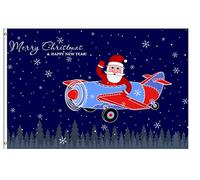 Drapeau De Jardin Merry Christmas Santa Claus Waves His Hand In The Plane Garden Flag Amusante Pride Flag Antifouling Drapeau De Bienvenue Pour Patio Pavillon Cour 152X90CM