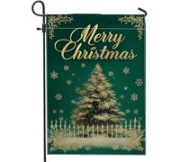 Drapeau de jardin « Merry Christmas », sapin de Noël vert, flocons de neige, décoration extérieure, bannière double face en toile de jute pour fête d'hiver, 30,5 x 45,7 cm