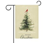 Drapeau de jardin « Merry Christmas Tree Red Bird » - En toile de jute - Double face - 30,5 x 45,7 cm