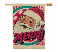 Drapeau de jardin « Merry Santa Claus », bannière de décoration extérieure rouge et verte, drapeau double face en toile de jute pour décoration de fête de Noël, 71 x 101,6 cm