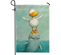 Drapeau de jardin mignon canard et vache de mer, décoration extérieure sur le thème des animaux aquatiques, bannière double face en toile de jute pour fête d'été, décoration de pelouse, 30,5 x 45,7 cm