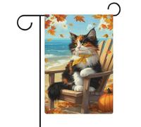 Drapeau de jardin mignon chat assis sur une chaise de plage drapeau extérieur maison cour drapeau saisonnier vacances toile de jute drapeau double face 30,5 x 45,7 cm