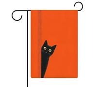 Drapeau de jardin mignon chat noir regardant derrière la porte en toile de jute double face 32 x 47 cm