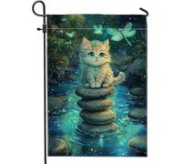 Drapeau de jardin mignon chaton, illustration de chat beige clair, décoration extérieure, beau drapeau double face pour le printemps et l'été, bannière décorative de cour pour décoration de maison et
