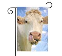 Drapeau de jardin mignon drôle ferme vache charolaise maison décorations de vacances en plein air intérieures, bannière décorative de cour en polyester 30X45CM