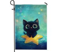 Drapeau de jardin mignon en forme d'étoile de chat, décoration fantaisie colorée pour le printemps et l'été, drapeau double face pour décoration de pelouse extérieure, 30,5 x 45,7 cm