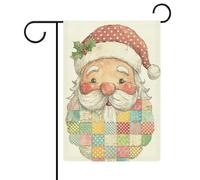 Drapeau de jardin mignon et heureux avec visage de Père Noël en toile de jute double face 30,5 x 45,7 cm