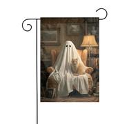 Drapeau de jardin mignon fantôme chat dans un fauteuil 30 x 45 cm vertical double face ferme vacances décorations extérieures drapeau de cour