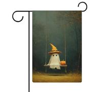 Drapeau de jardin mignon fantôme citrouille sur une balançoire en toile de jute double face 30,5 x 45,7 cm